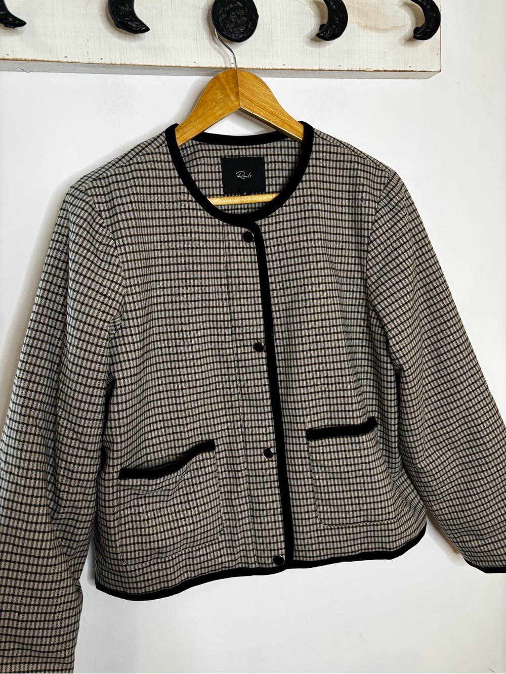 NWOT Rails Nota Jacket Ice Taupe Mini Checked Boxy Lady Jacket - Picture 6 of 11